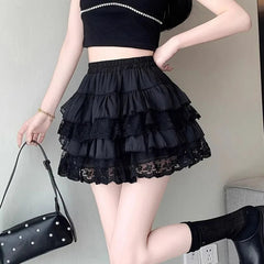 Aiertu Elastic Gothic Lace Tutu Skirt Women Black Mesh Detail Petticoat Sexy Mini Tulle Skirts Party Club Wear Dancer Aiertu