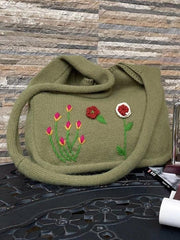 Aiertu  -Ethnic Floral Embroidery Knitted Shopper Bag aiertu
