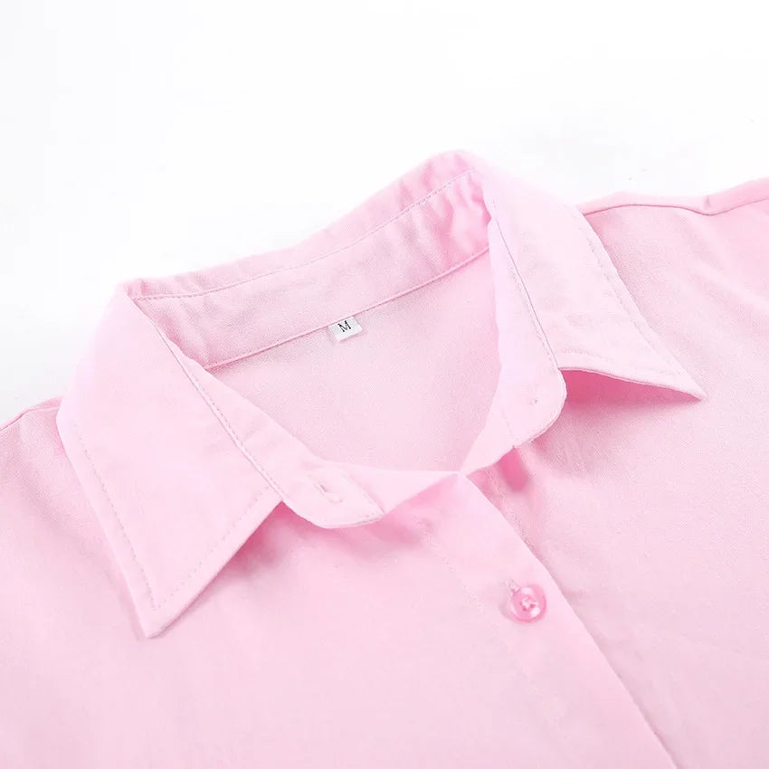 Aiertu  -  Commuter Casual 100% Cotton Women Shirts Solid Loose Lapel Long-sleeved Shirt With Button Simple Top Ladies Clothes Streetwear Aiertu