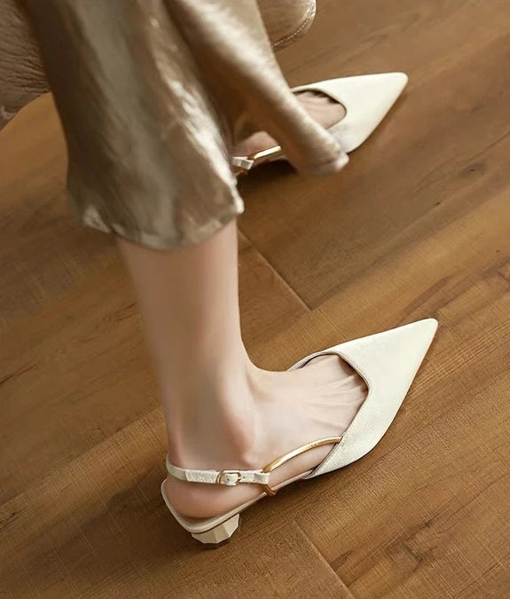 Aiertu  -  French Satin Style Sandals 2025 Spring Women New Baotou Mid Heel Design Luxury Pointed Versatile Single Shoes Aiertu