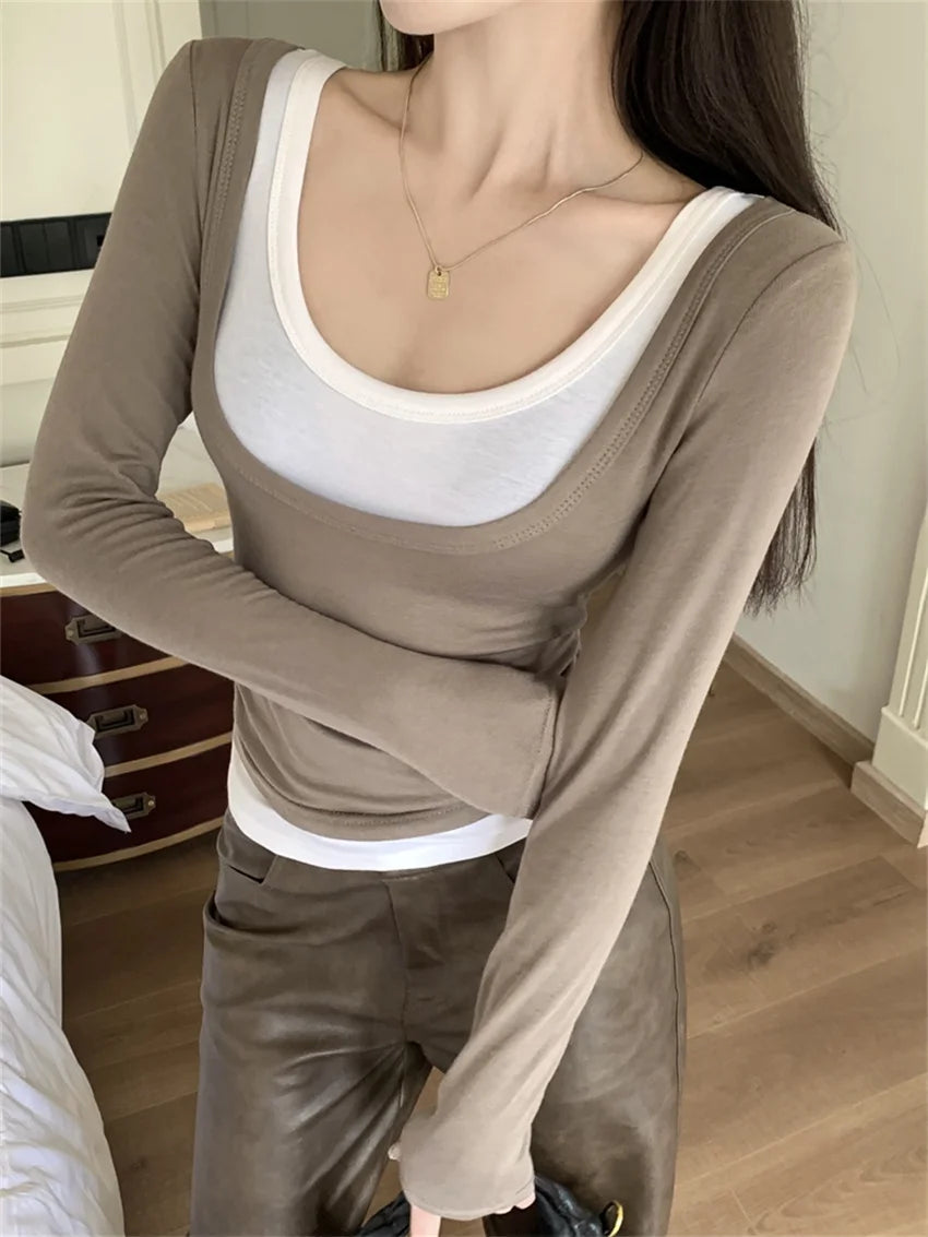 Aiertu  -  Sexy Women Slim Tees Office Lady Chic Autumn Elegant Full Sleeve High Street Bottoming New Mujer Daily T-Shirts Aiertu