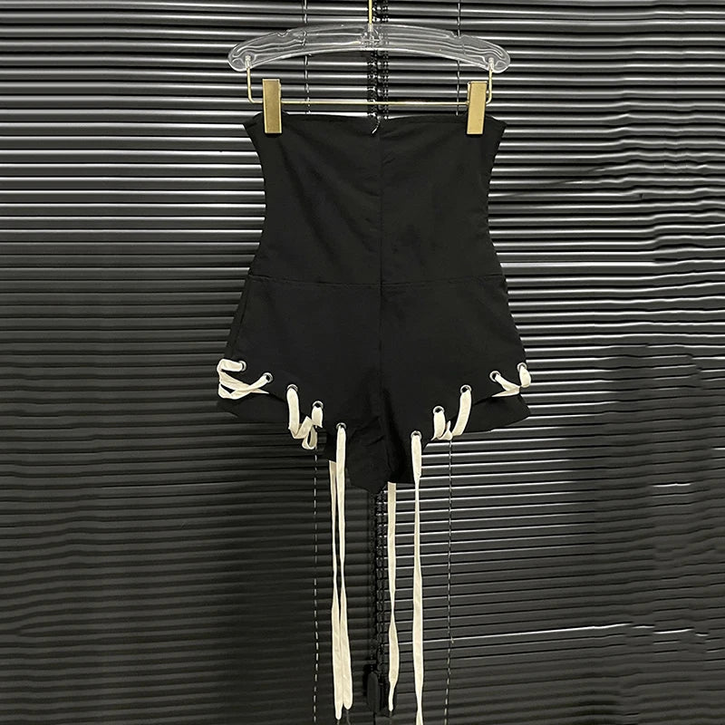Aiertu  -  New Women's Solid Color Bandage Design Strapless Shorts 2024 Summer Trendy Fashion High Waist Short Pants Female Aiertu