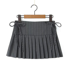 Aiertu  -  Cool Girl Side Zipper With Tie Pleated Mini Skirt Sexy Low Waist American Retro Women Skirts With  Shorts Lining Aiertu