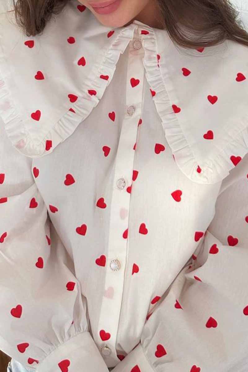 Aiertu  -  Sweet Print Patchwork Peter Pan Collar Tops Aiertu