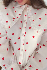 Aiertu  -  Sweet Print Patchwork Peter Pan Collar Tops Aiertu