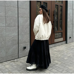 Aiertu  -  Street Women's White Leather Jacket Casual Stand Collar Single Breasted Long Sleeve Female Coat Autumn Lady Elegant Outwear Aiertu
