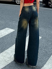 Aiertu  -Star Rhinestone Gradient Low Waist Loose Jeans aiertu