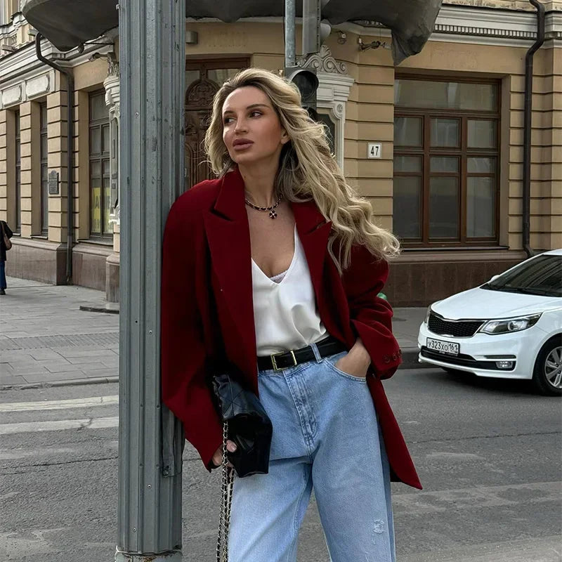 Aiertu  -  Loose Solid Blazer Coats Women Casual Lapel Long Sleeve Single Button Pockets Jacket 2026 Autumn New Office Lady Tops Streetwear Aiertu