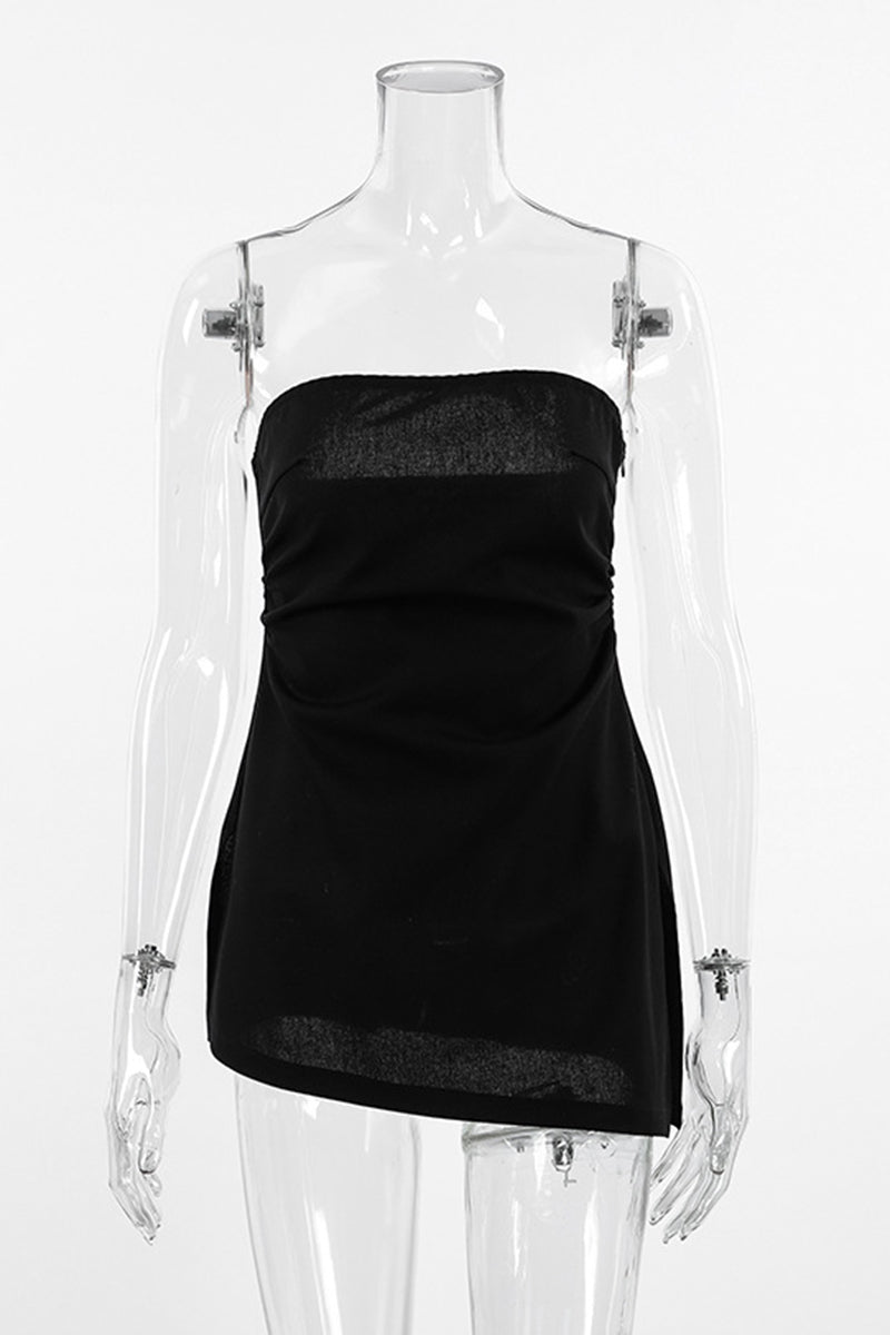 Aiertu  -Sexy Slit Zipper Strapless Tops aiertu