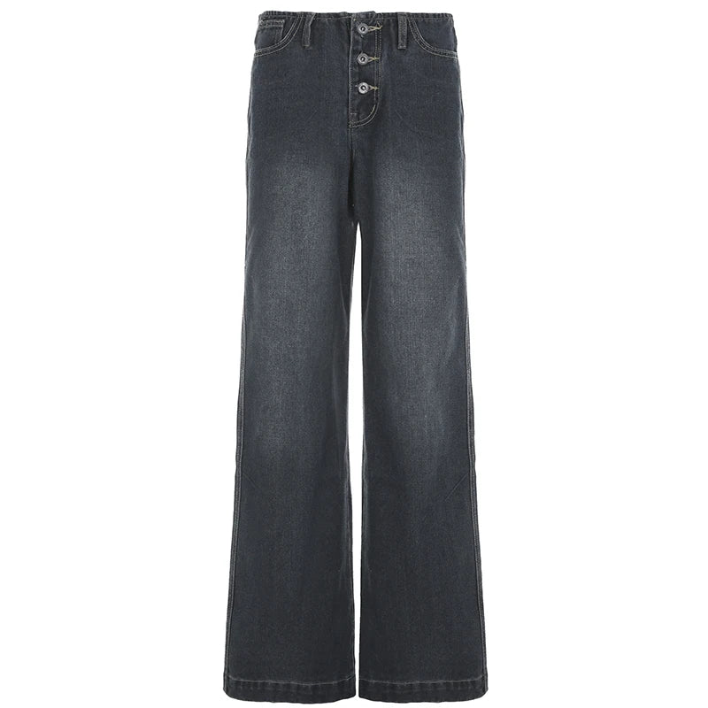 Aiertu  -  Y2K Women Buttons Mid-rise Jeans Harajuku Korean Fashion Straight Pants Vintage 2000s Denim Trousers Lady Streetwear Aiertu