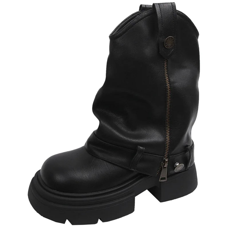 Aiertu    -  Autumn Women's Knee High Boots Western Round Toe Long Boots Women Western Shoes Chunky Heel Platform Women Aiertu