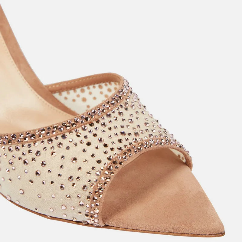 Aiertu  -  European Style Fashion Stiletto Rhinester High-heeled Slippers Pointed Open-toed Slip-on Slides Aiertu