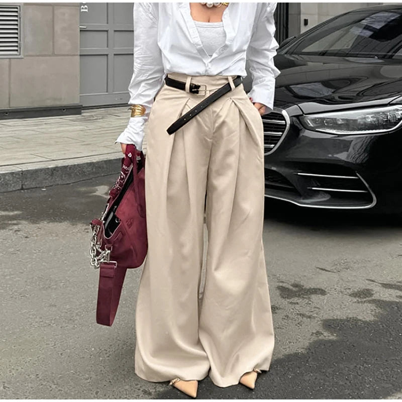 Aiertu  -  Casual Khaki Pleated Wide Legs Pants Women Chic High Waist Baggy Trousers Female 2026 Spring Summer New Fashion Office Pant Aiertu