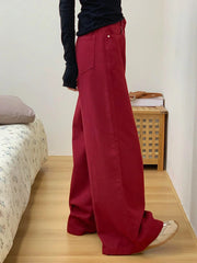 Aiertu  -  Women's Wide Leg Red Denim Pants Cleanfit Casual  Straight High Waist Baggy Jeans Skater Dancer Boyfriend Streetwear Aiertu