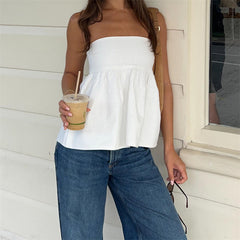 Aiertu  -  Womens's Ruffle Tube Tops Strapless Smocked Tank Top Sleeveless Pleated Peplum Bandeau Blouse Flowy Going Out Tops Streetwear Aiertu