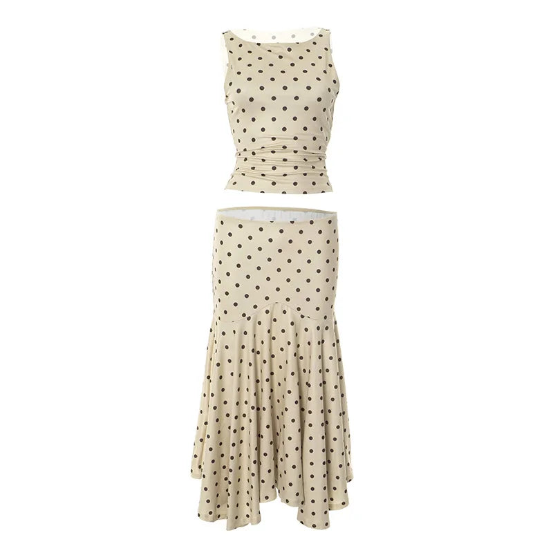 Aiertu  -  Polka Dot Print Two Piece Set Sleeveless Top and Long Skirt Elegant Fashion Matching Sets Woman Summer Outfit P85-DZ42 Aiertu