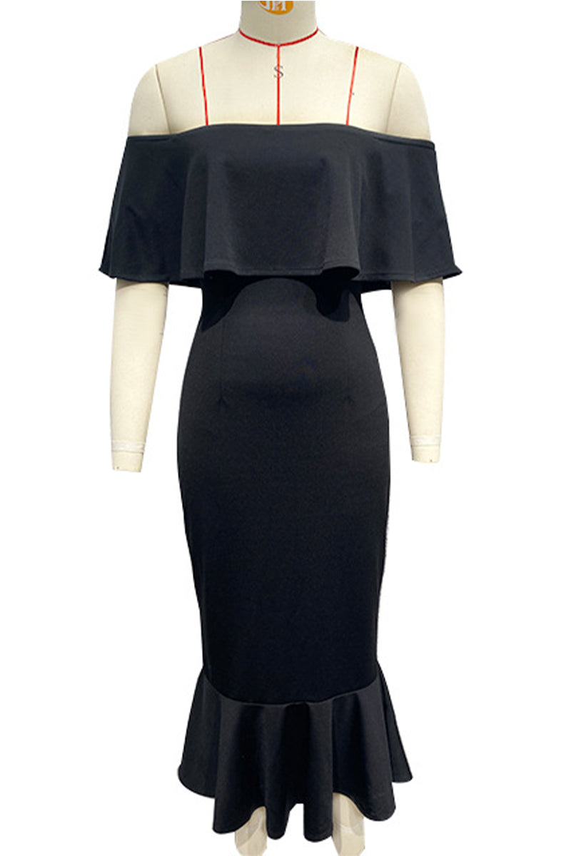 Aiertu  -Sexy Prom Solid Color Ruffle Off Shoulder Fishtail Dresses aiertu