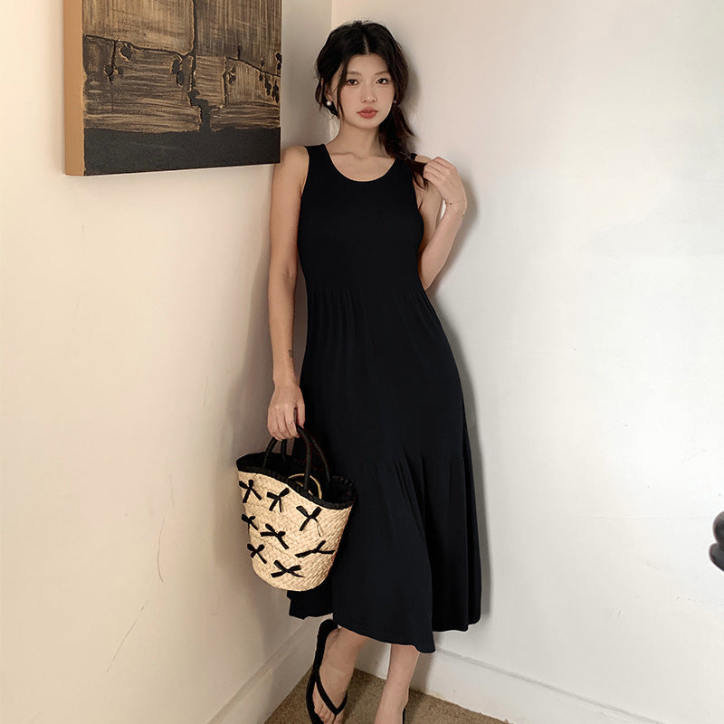 Aiertu French Style Hepburn Style Sleeveless Vest Knitted Dress Is A New High-End Waist Slim Dress For Women In Summer. Aiertu