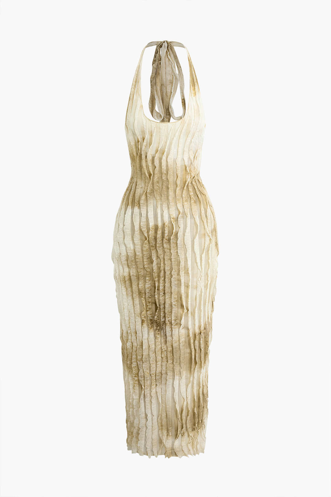 Aiertu  Sheer Ruffle Texture Halter Backless Maxi Dress Aiertu