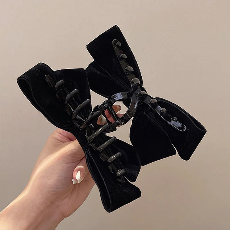 Aiertu  -  Big Bow Hair Clip Women Girls Double-Sided Velvet Bowknot Shark Clips Korea Back Head Hairpin Autumn Winter Headwear Accessories Aiertu