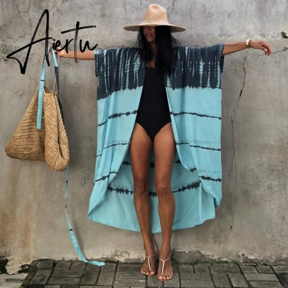 Beach Cover Ups for Swimwear Women Black Tie Dye Kimono Swimsuit Cape Summer Dress Beachwear Outfits Sales Aiertu