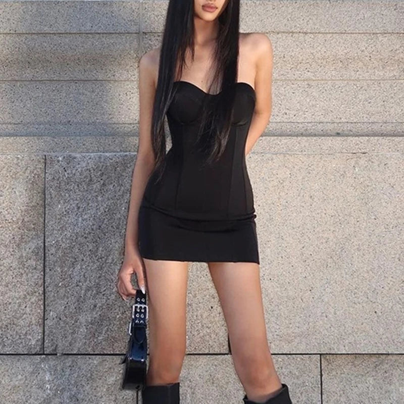 Aiertu  Strapless Sexy Off Shoulder Skinny Backless Mini Dress Black Slim Dress Women Trendy Streetwear Party Vestidos Aiertu