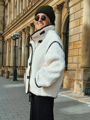 Aiertu  -  Street Patchwork Lamb Wool Women Jacket Full Sleeve Single Breasted Lady Coat Autumn Winter Soft Warm Female Outwear Aiertu