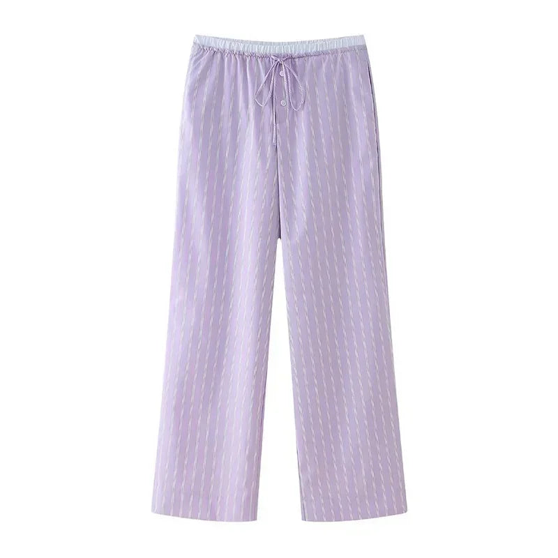 Aiertu  -  Casual Striped Ruffles Top Pants Suit Women Lace-up Sleeveless Pleated Vests Loose Wide Leg Trouser 2026 New Lady Set Streetwear Aiertu
