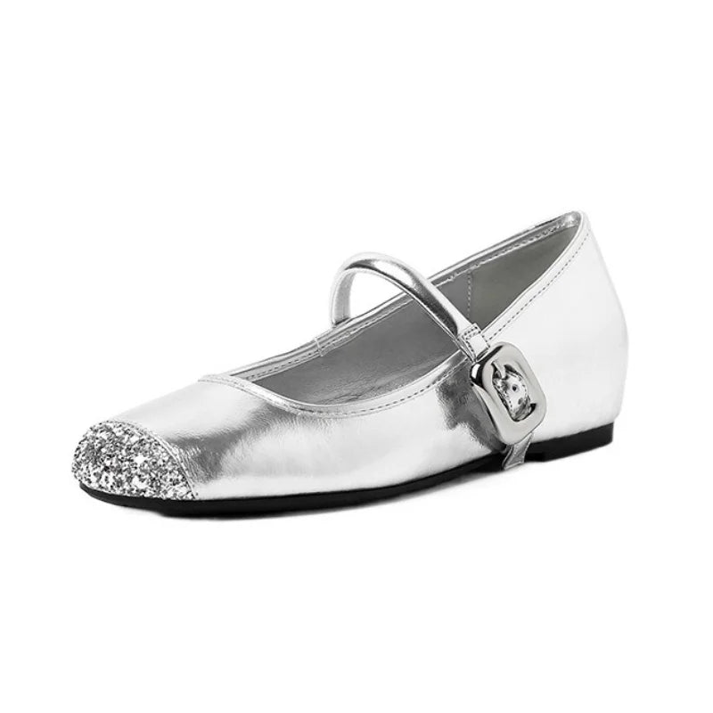 Aiertu  -  New French Rhinestone Silver Pumps Women'S Soft Ballet Shoes Soft Sole Inside Increase Shallow Mouth Single Shoes Aiertu
