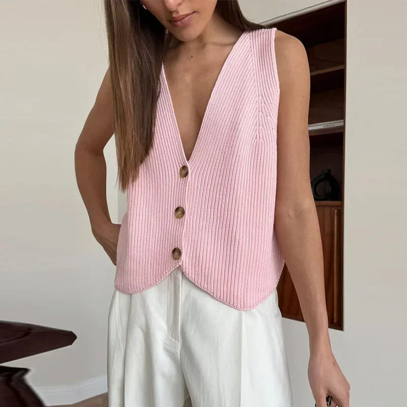 Aiertu  -  Casual Knit Crochet Vest Women Loose V-neck Single Breasted Sleeveless Waistcoat 2026 Autumn New Lady All Match Top Streetwear Aiertu
