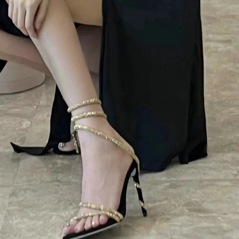 Aiertu  -  Europe Summer New High-heeled Stiletto Rhinotone Sandals Women's Large Size Heels Aiertu
