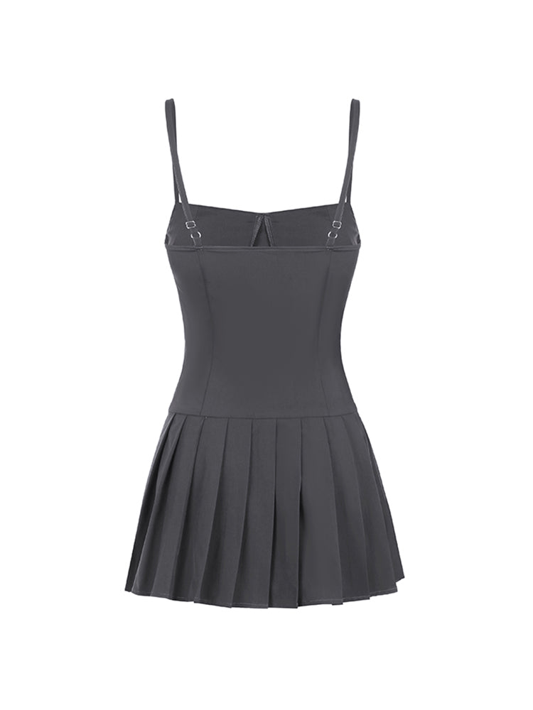 Aiertu - summer inspo Solid Sleeveless Fit And Flared Spaghetti Strap Pleated Dresses Women Sweet Style Summer Clothes Aiertu