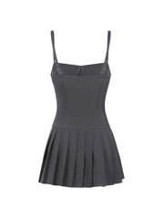 Aiertu - summer inspo Solid Sleeveless Fit And Flared Spaghetti Strap Pleated Dresses Women Sweet Style Summer Clothes Aiertu