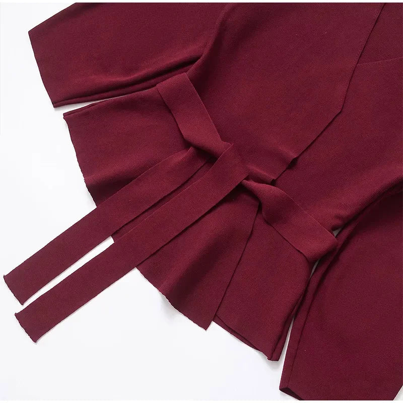 Aiertu  -  Elegant Lace Up Coats Women Elegant Solid V-neck Full Sleeve Oversize Female Cardigan Sweater Summer Fashion Lady Streetwears Aiertu