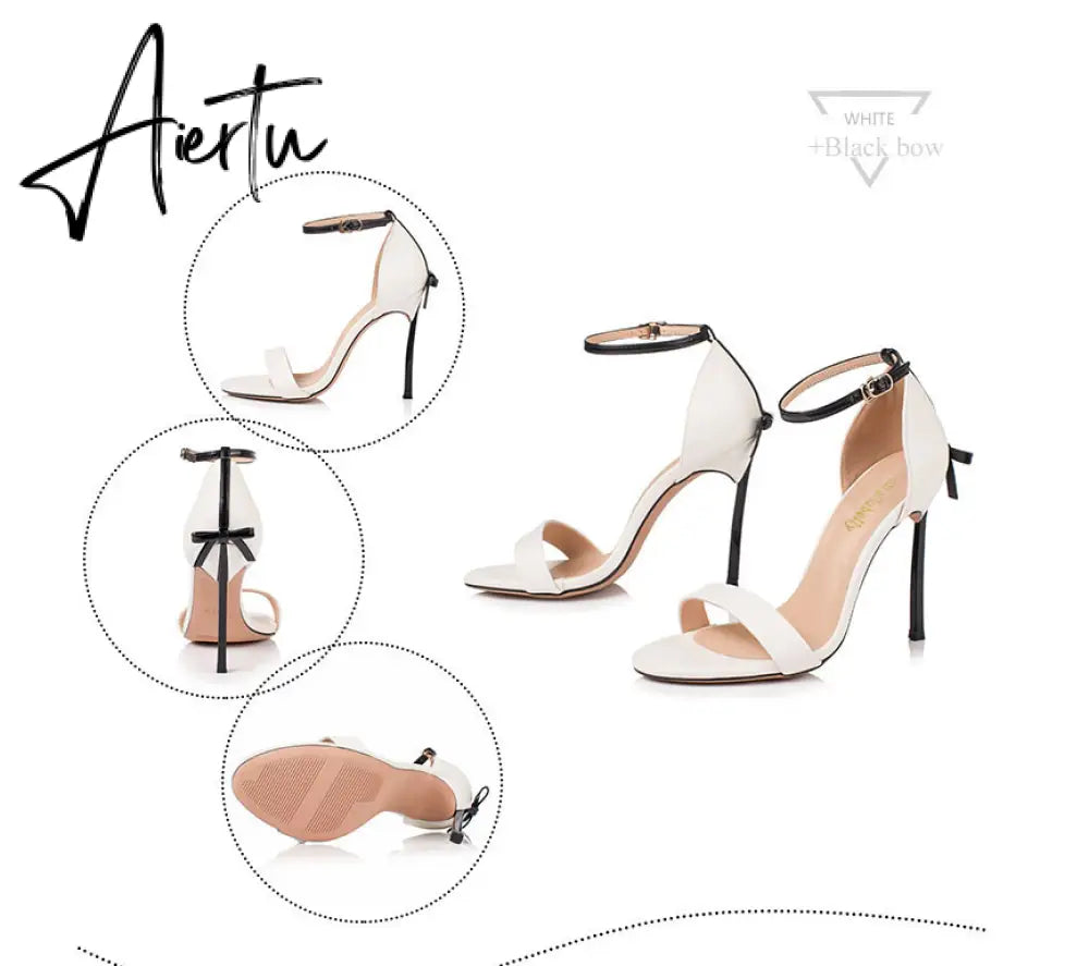 Black And White Bow Knot Sandals Metal Heel Open Toe Runway Shoes Sandals For Women Stilettos High Heel Wedding Shoes On Heels Aiertu