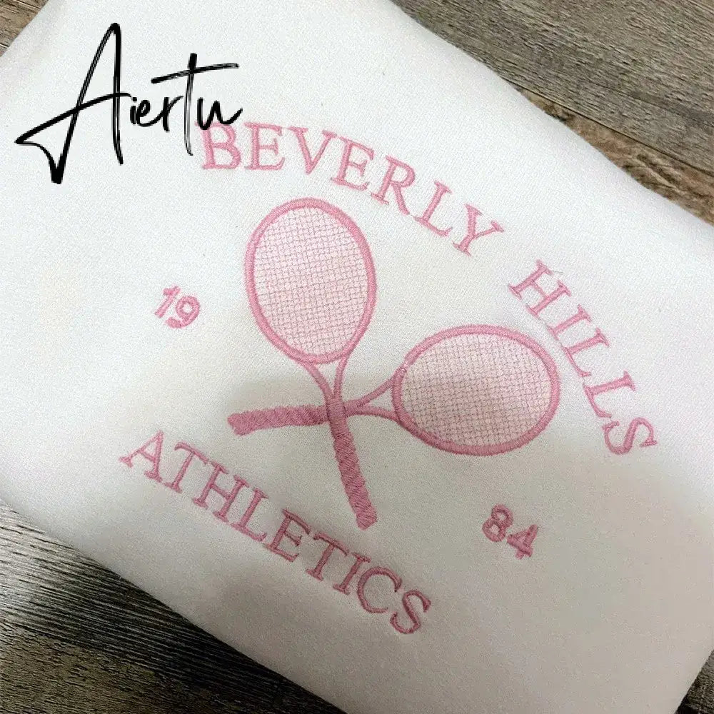 Black Friday Tennis Athletics Letters Embroidered Sweatshirts Women White Loose Spring Pullover Long Sleeve Retro Thin Cotton Casual Jumpers Aiertu