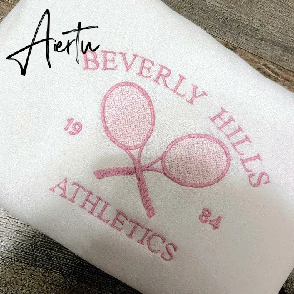 Black Friday Tennis Athletics Letters Embroidered Sweatshirts Women White Loose Spring Pullover Long Sleeve Retro Thin Cotton Casual Jumpers Aiertu
