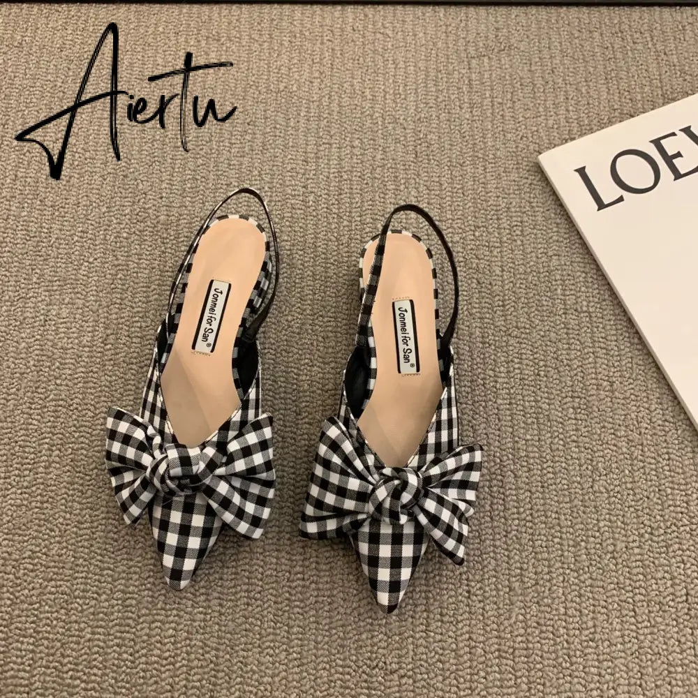 Bow Sandals Women Summer Pointed Low Heel Sandals Women Fashion Baotou Thin Strap Sandals High Heels Sandalias De Mujer Aiertu