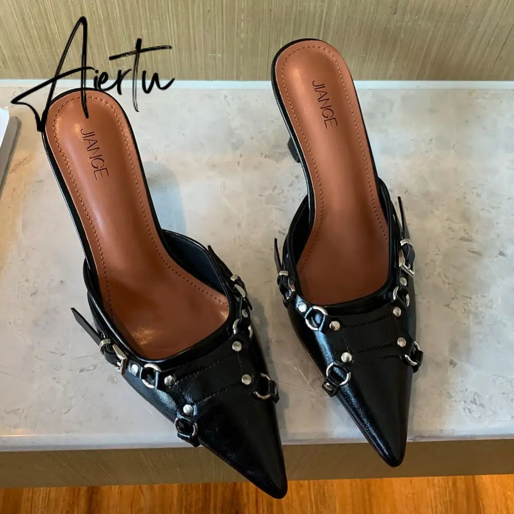 Brand New Design Sexy Party Women's Pumps Pointed Toe Thin High Heels Rivet Shoes For Woman Wedding Luxury Classic Pumps Ladies Aiertu