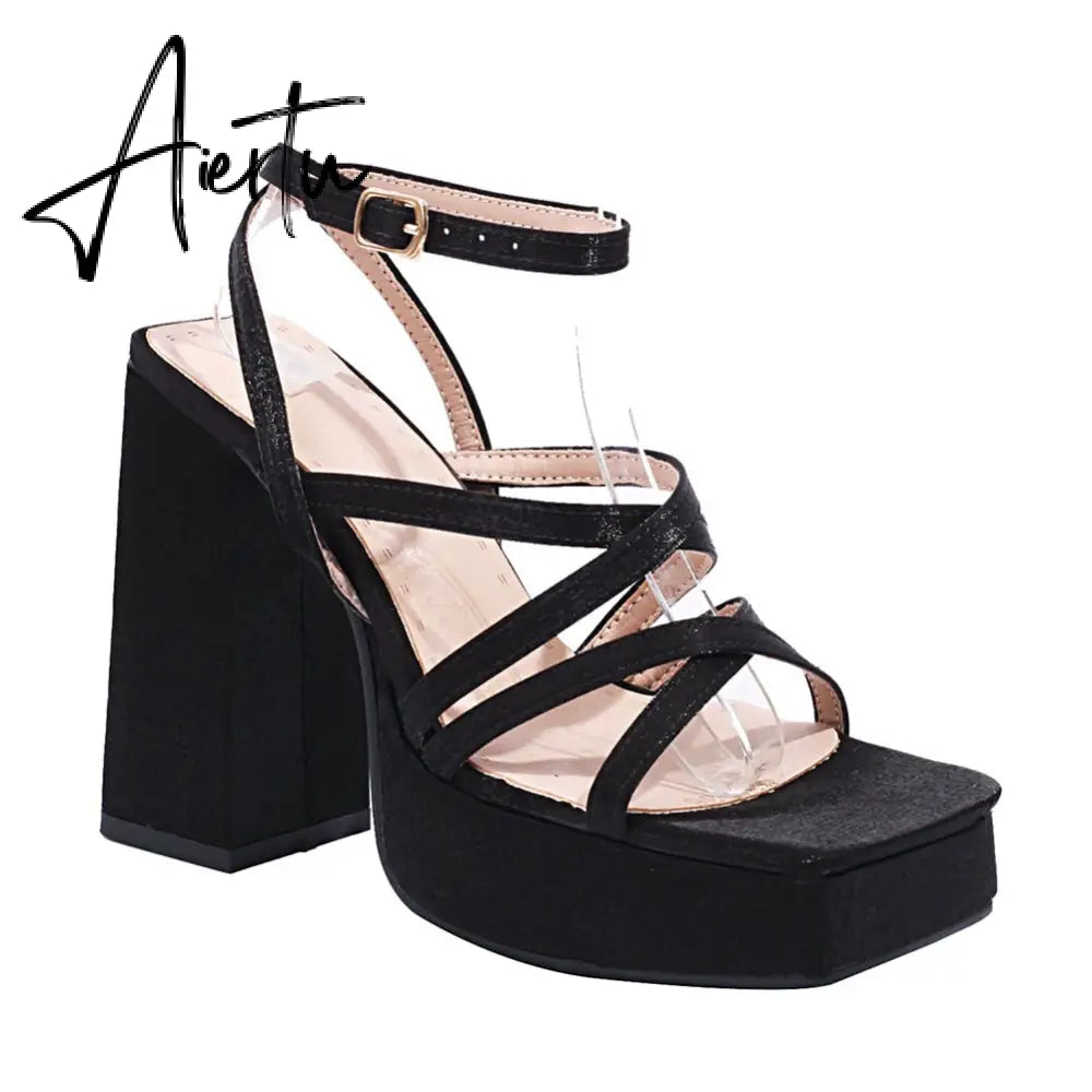 Brand New Design Summer Party Women Sandals Platform Block High Heels Roman Shoes For Woman Sexy Fashion Trendy Sandals Aiertu