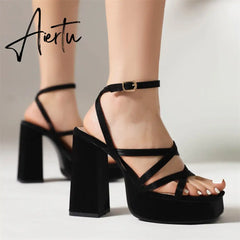 Brand New Design Summer Party Women Sandals Platform Block High Heels Roman Shoes For Woman Sexy Fashion Trendy Sandals Aiertu