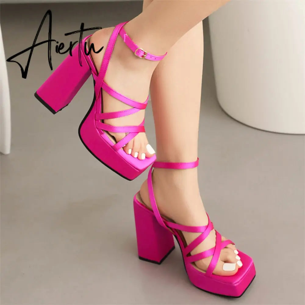 Brand New Design Summer Party Women Sandals Platform Block High Heels Roman Shoes For Woman Sexy Fashion Trendy Sandals Aiertu