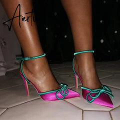 Brand New Office Ladies Elegant Women Pumps Spring Thin High Heels Bowknot Sexy Party Shoes Prom Design Summer Pumps Woman Aiertu