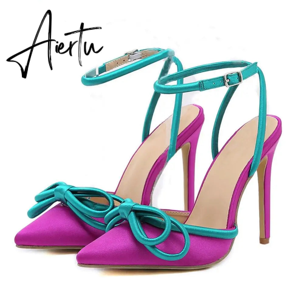 Brand New Office Ladies Elegant Women Pumps Spring Thin High Heels Bowknot Sexy Party Shoes Prom Design Summer Pumps Woman Aiertu