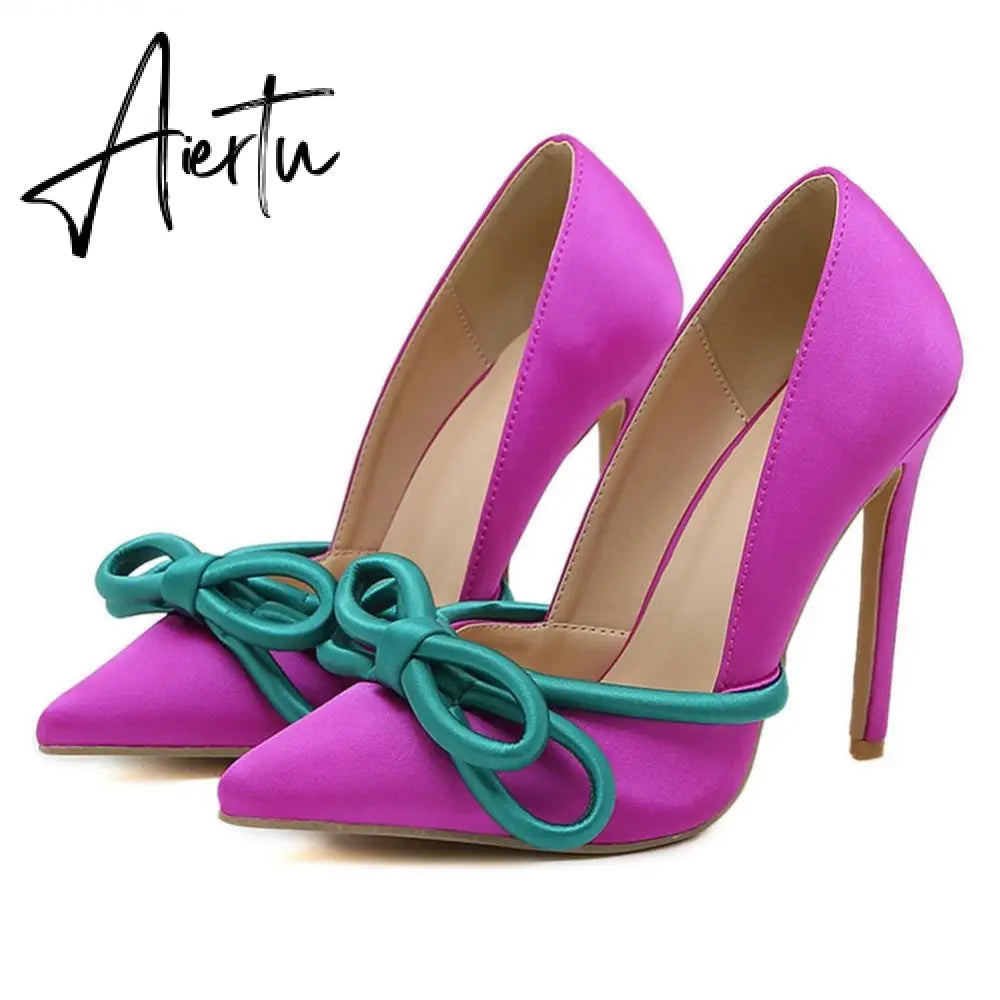 Brand New Office Ladies Elegant Women Pumps Spring Thin High Heels Bowknot Sexy Party Shoes Prom Design Summer Pumps Woman Aiertu