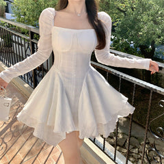 Aiertu - Solid Color One Shoulder Slim Fit Fairy Dress Aiertu