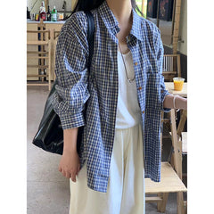 Aiertu Vintage Plaid Shirts Women Harajuku Streetwear Long Sleeve Blouses Spring Summer Korean Single Breasted Casual Tops New Aiertu