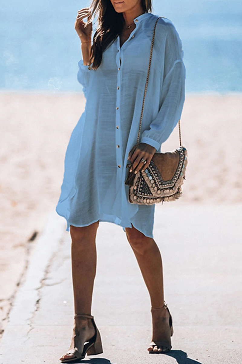 Aiertu  -Casual Vacation Solid Color Buckle See-Through Swimwears Cover Up(5 Colors) aiertu
