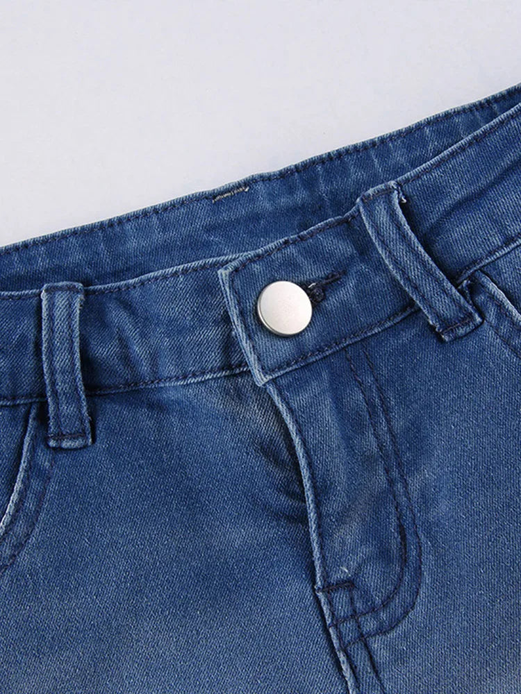 Aiertu  -  Fashion Denim Pleated Skirt Women High Waist Button Zipper Pocket Ruffle A-line Mini Skirts Female 2025 Spring Summer Lady Skirt Aiertu