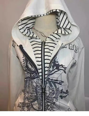 Aiertu  -  Gothic Personality American Skull Pattern Loose Zipper Hoodie Y2k Punk Retro Harajuku Slim Fit Versatile Warm Commuter Jacket Aiertu